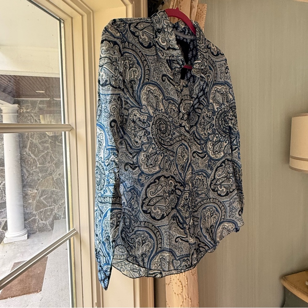 Cino Blue Paisley Buttondown Lightweight Cotton Collared Shirt Size Large - Picture 3 of 9